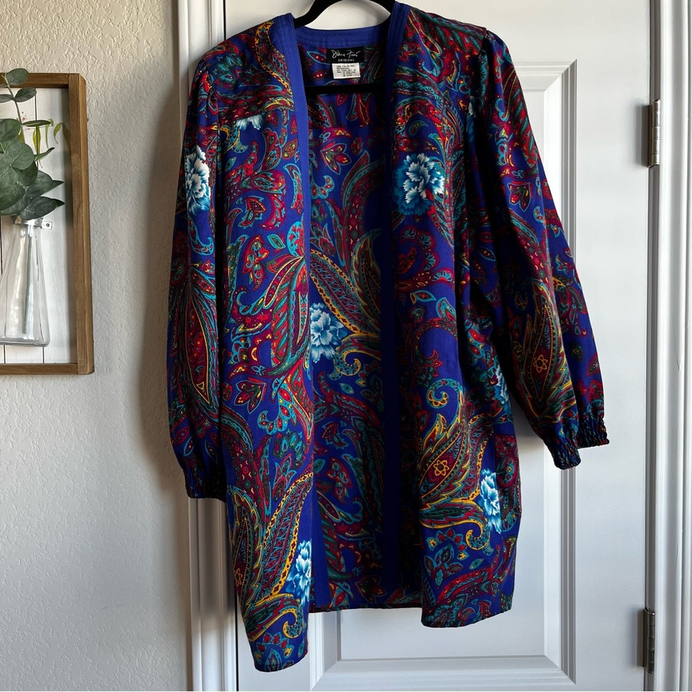 vintage Diane Fres Italian wool boho paisley rose print open light jacket